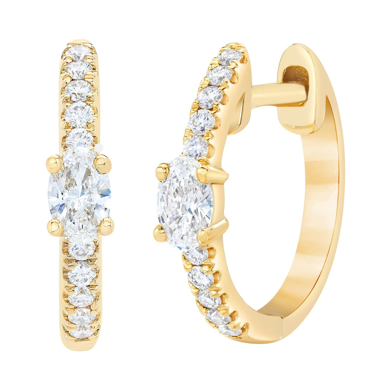 14kt Yellow Gold VS2 I 0.25 ctw Round and Oval Diamond Hoop Earrings - Image 1
