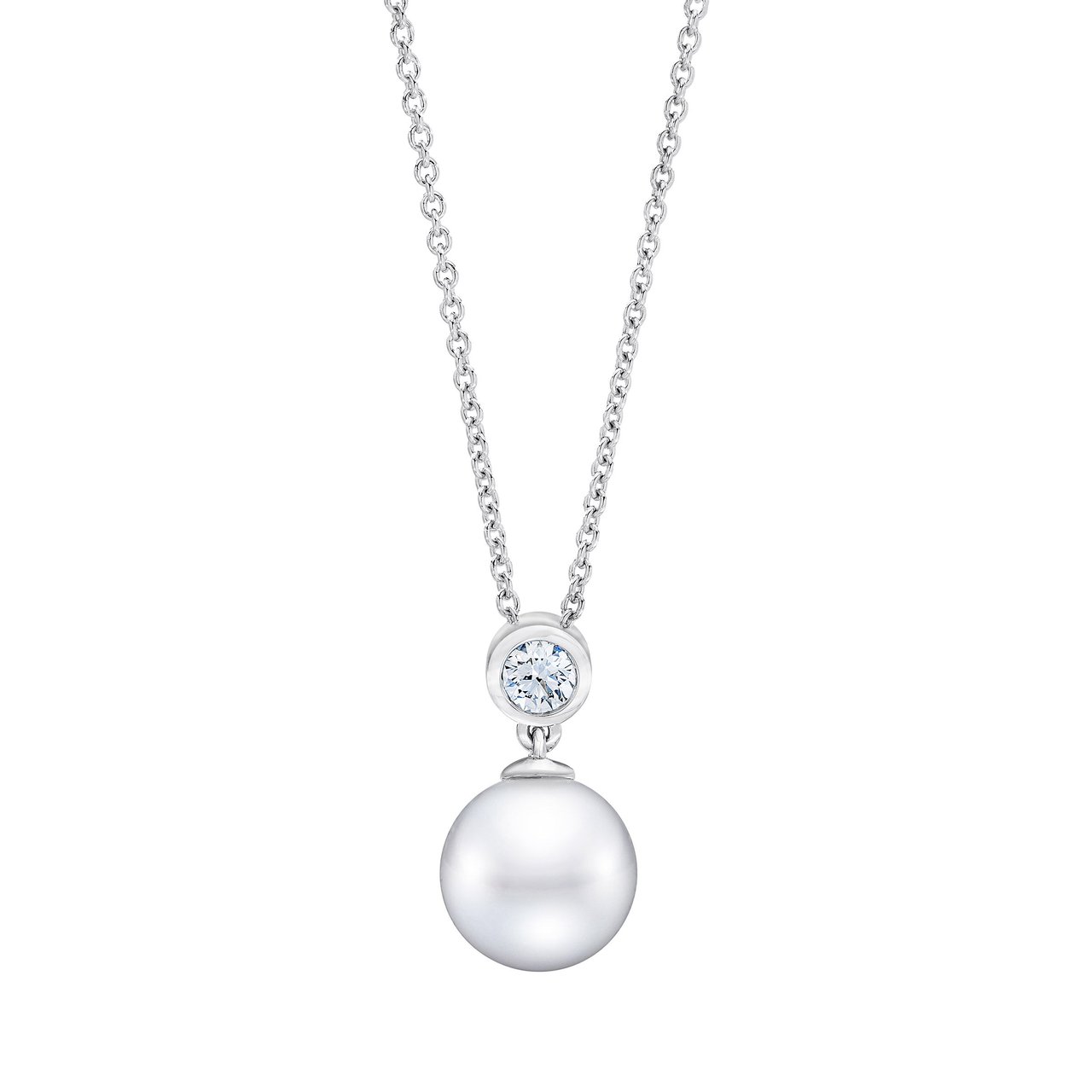 14kt White Gold & Diamond Freshwater Cultured Pearl 8-9mm Pendant - Image 1