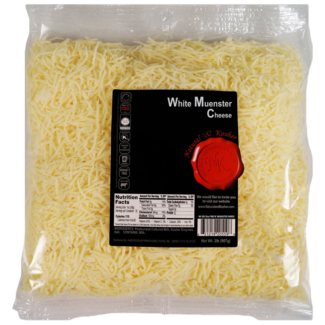 Natural & Kosher Shredded Muenster 32 oz (2 lbs) - Image 1