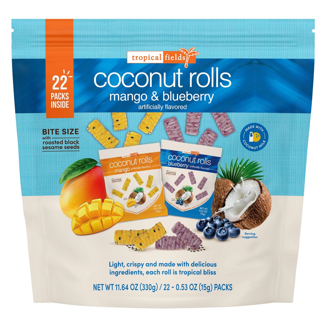 Tropical Fields Coconut Roll Variety, Mango & Blueberry, 11.64 oz - Image 1