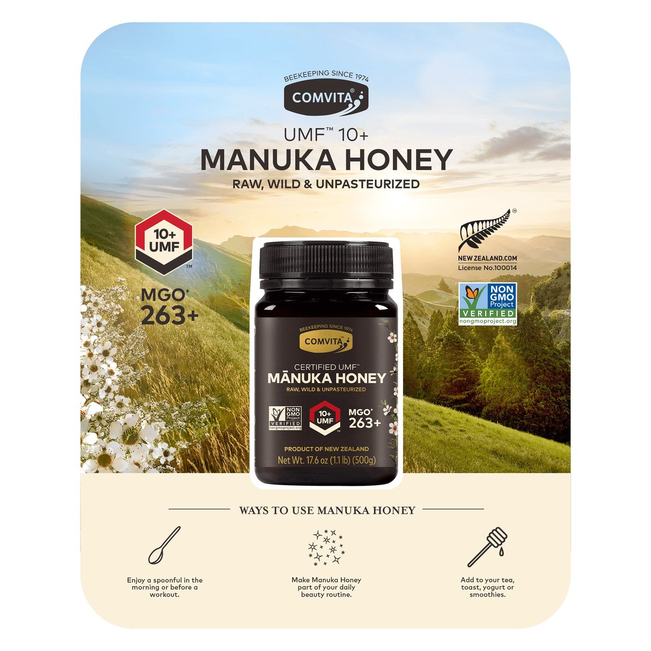 Comvita Manuka Honey UMF 10+ 17.6 Ounce Container - Image 1