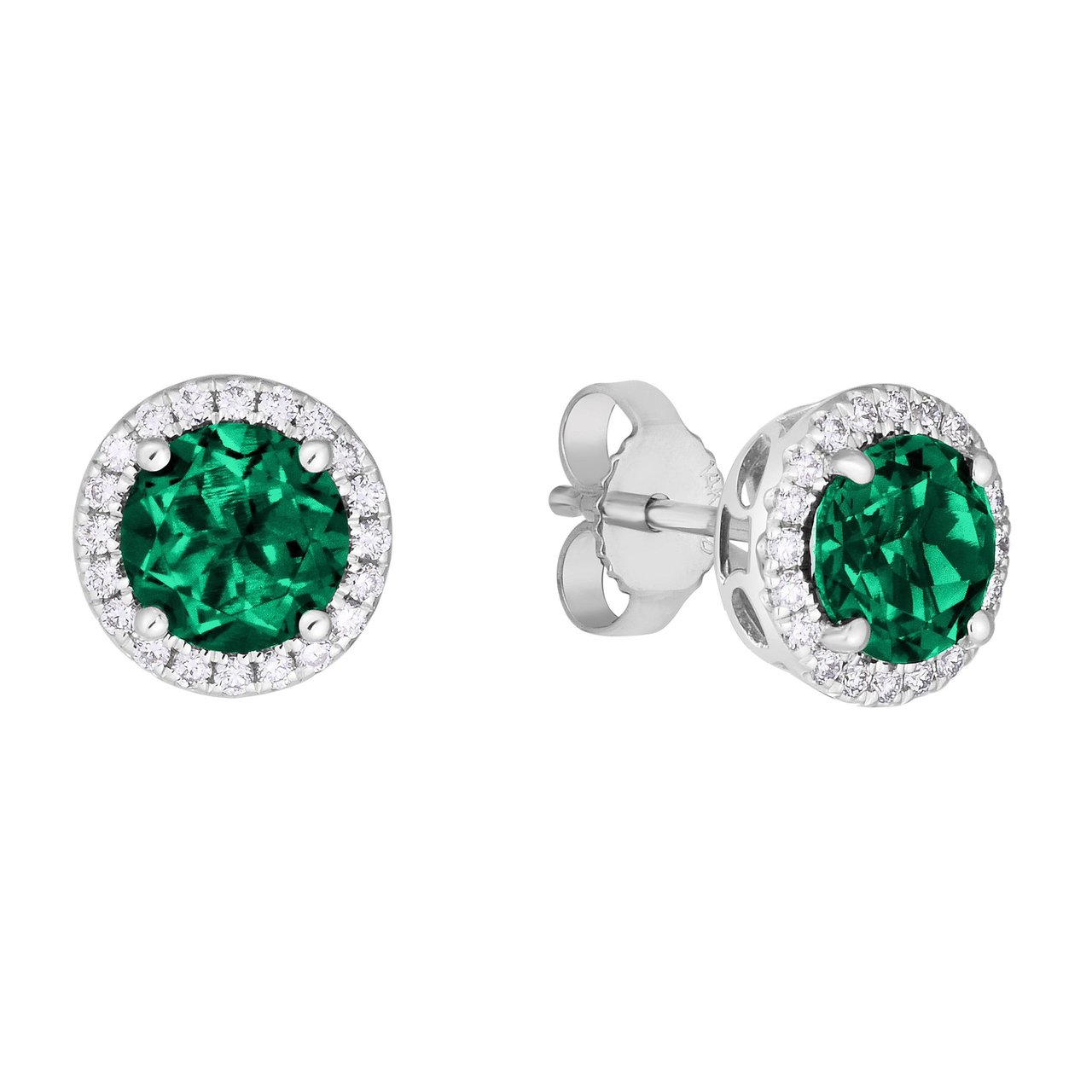 14kt White Gold VS2 I 0.17ctw Diamond & Lab Emerald Earrings - Image 1