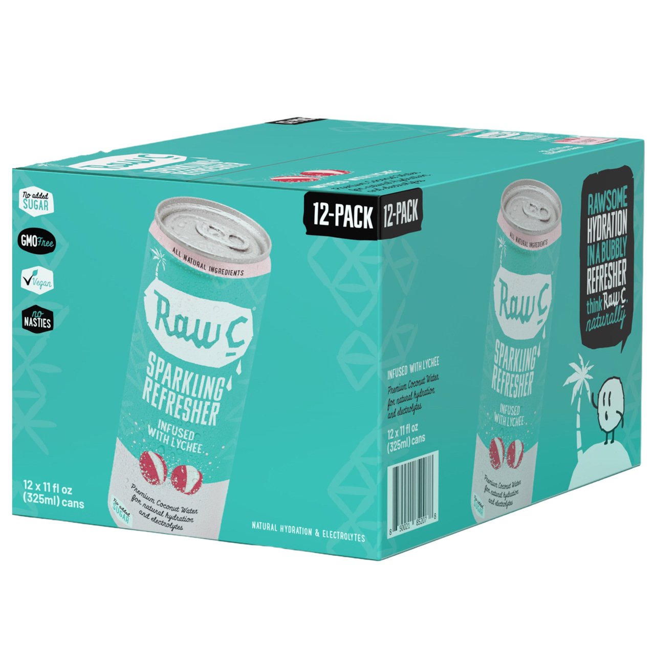 Raw C Sparkling Coconut Water with Lychee, 12 x 11 fl oz - Image 1