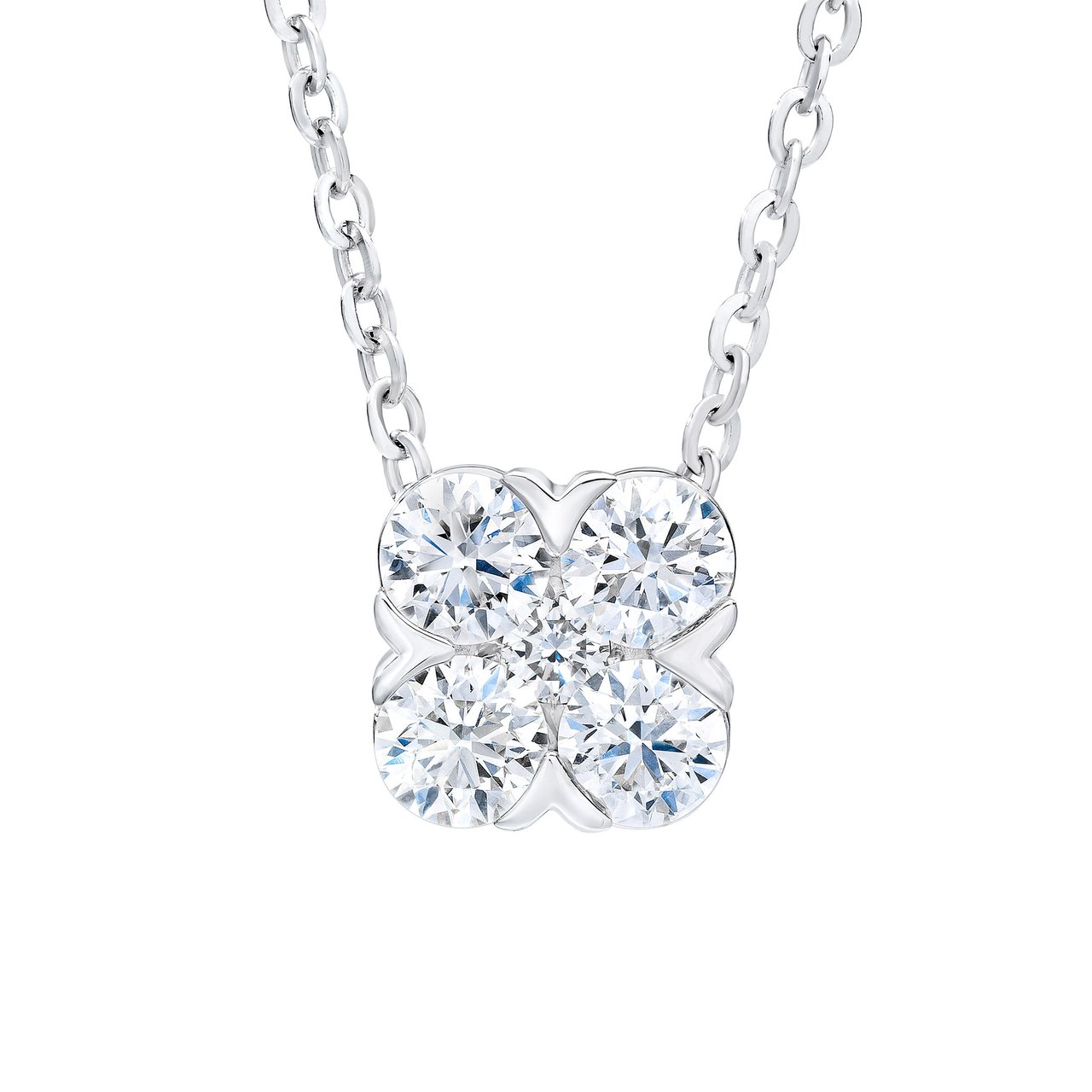 14kt White Gold VS2 I 1.25ctw Round Diamond Clover Pendant - Image 1