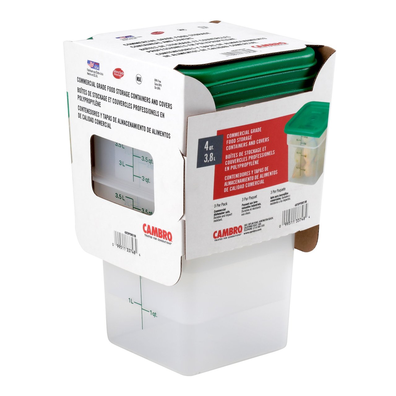 Cambro 4 Qt. CamSquare Food Storage Container with Lid, 3-Pack - Image 1