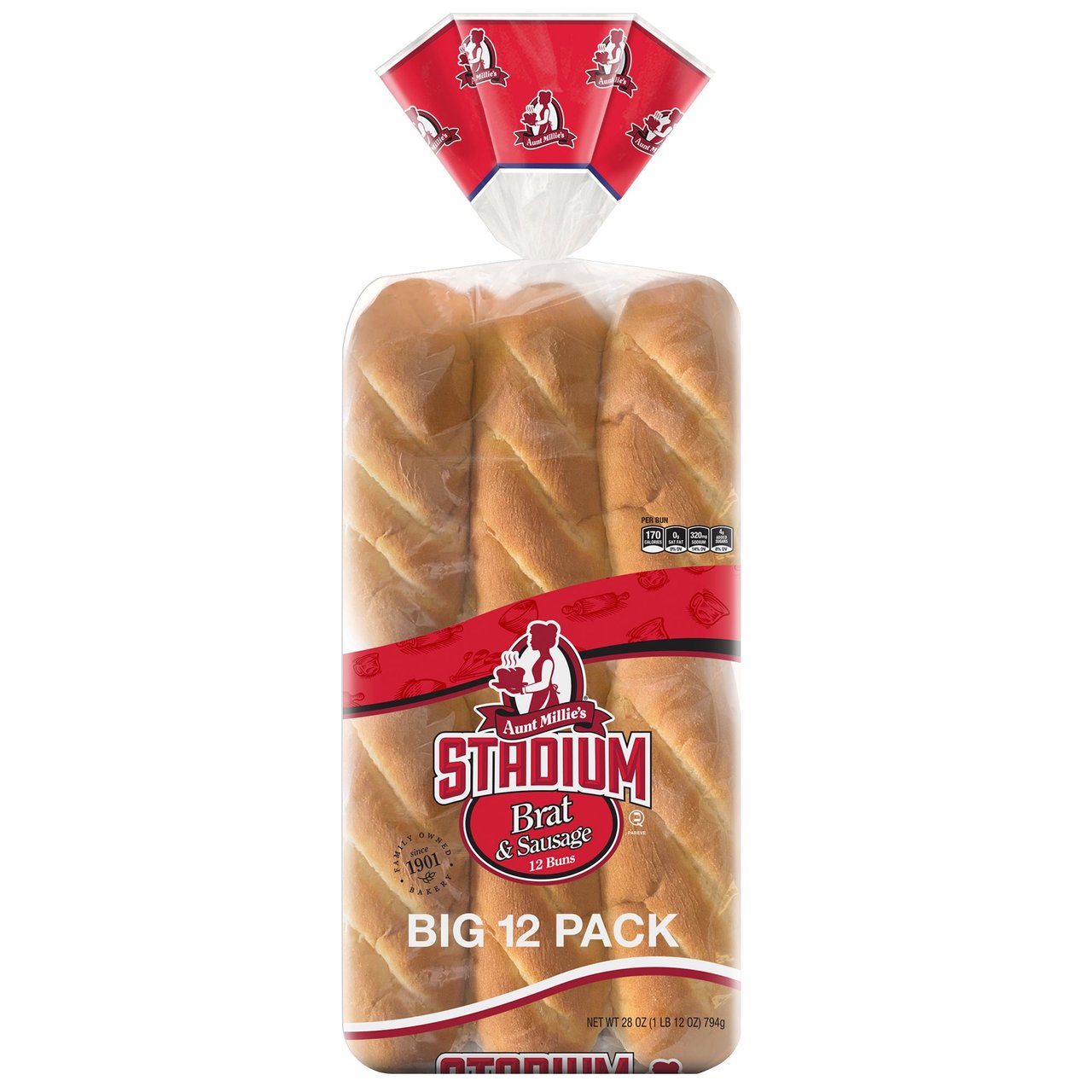 Aunt Millie's Stadium Brat & Sausage Buns 12 Count Package - Image 1