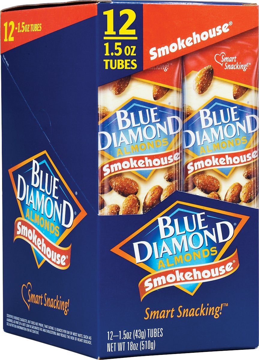 Blue Diamond Smokehouse Almonds, 12 Count / 1.5 oz Tubes (1.12 lb) - Image 1