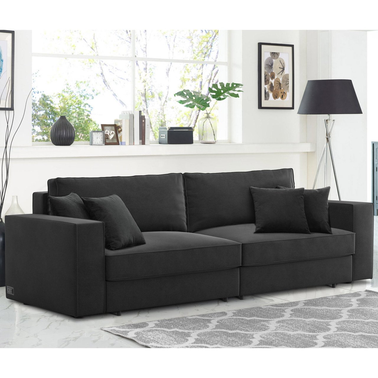 Lifestyle Solutions Coddle Switch Queen Convertible Sofa with Accent Pillows - Gray - Image 1
