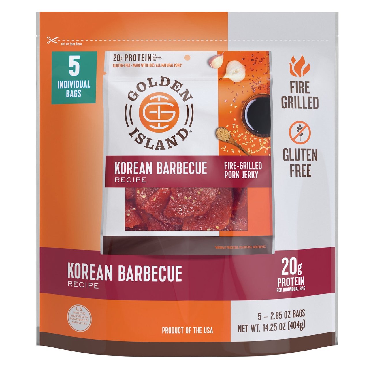 Golden Island Korean BBQ Pork Jerky, 5 × 2.85 oz - Image 1