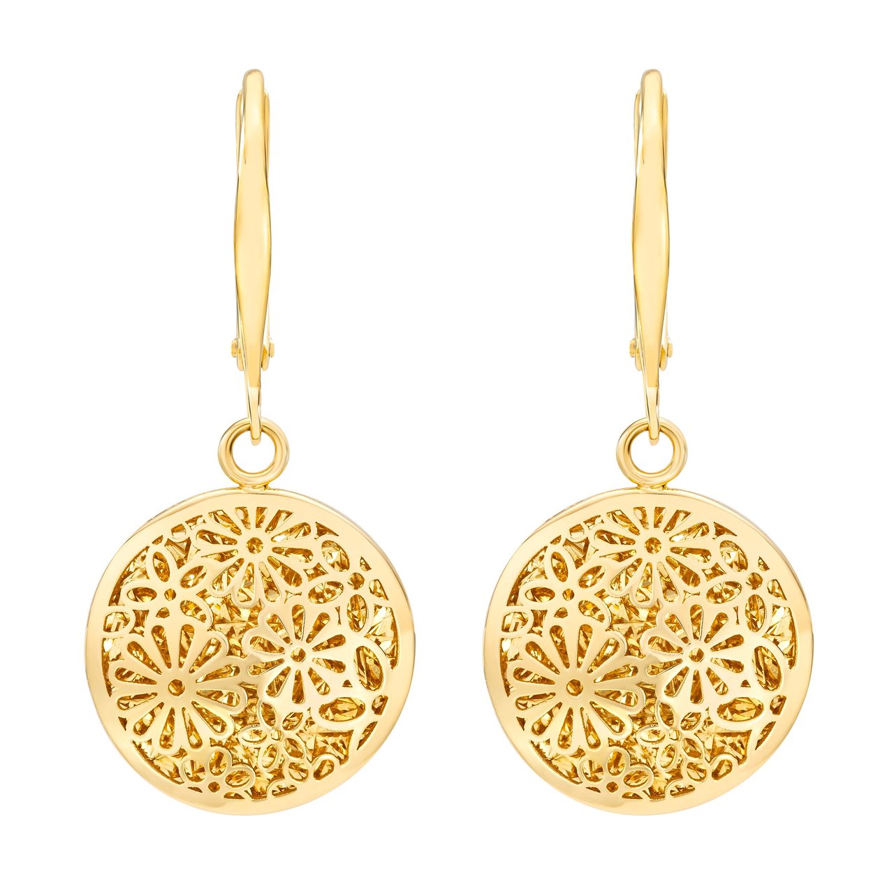 14kt Yellow Gold Floral Design Earrings Made in Italy - Image 1