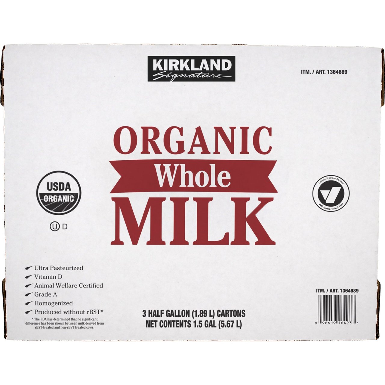 Kirkland Signature Organic Whole Milk 3/64 Ounce Cartons - Image 1
