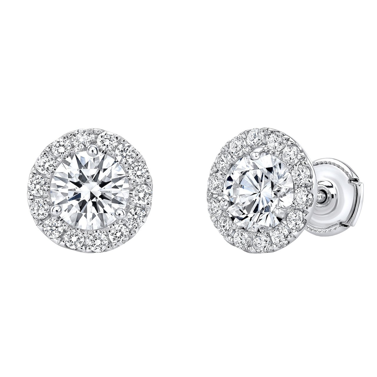 Platinum VS2 I 2.50 CTW Round Diamond Halo Earrings (1.0 CTR) - Image 1