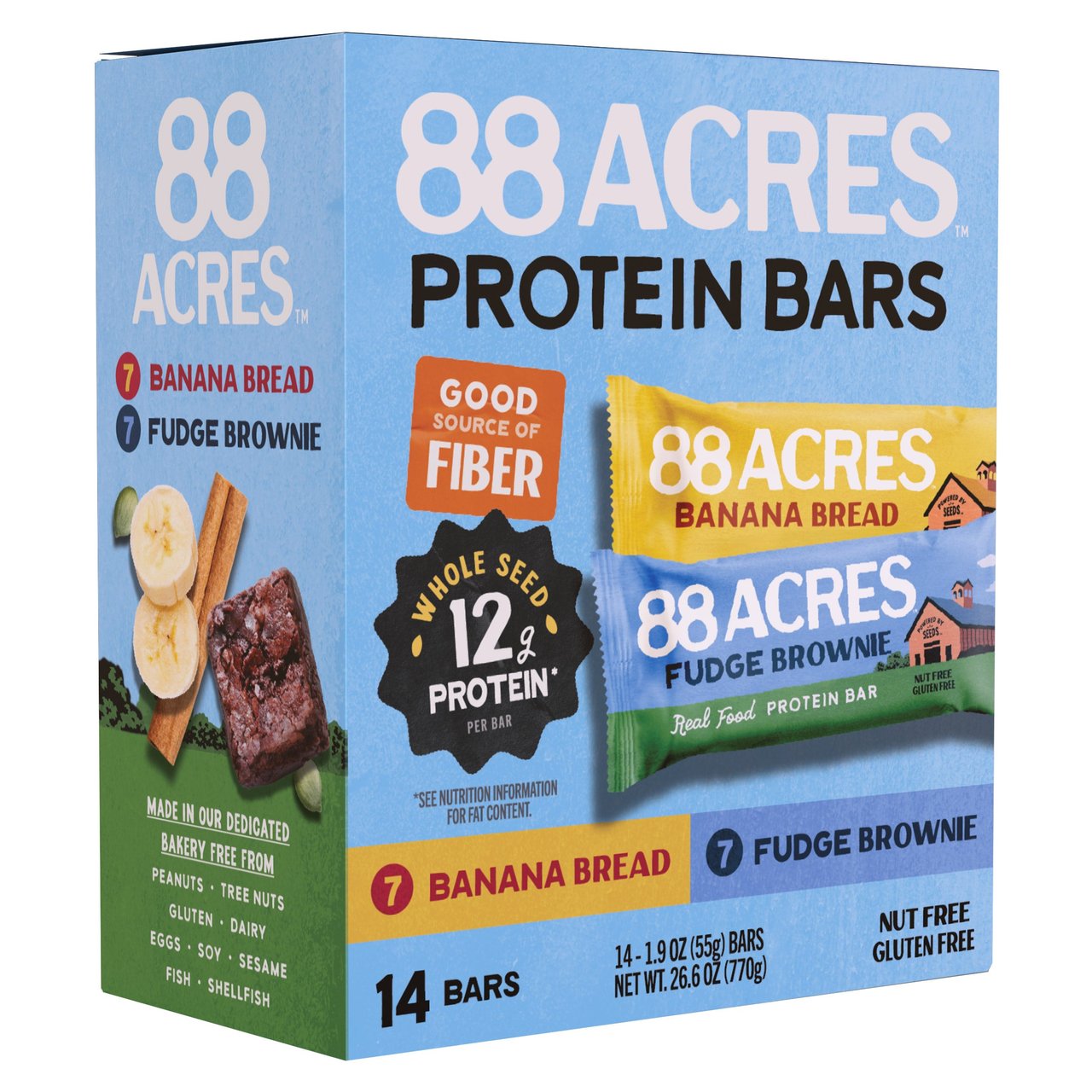 88 Acres Protein Bar Variety Pack, 14 Count, 1.9 oz Bars - Image 1