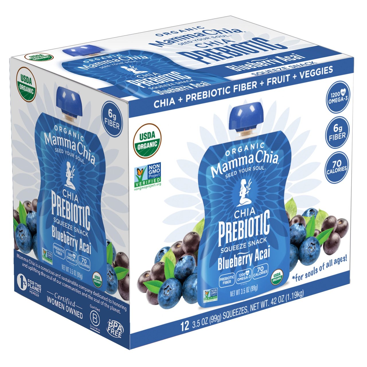 Mamma Chia Organic Chia Prebiotic Blueberry Acai 12/3.5 oz - Image 1