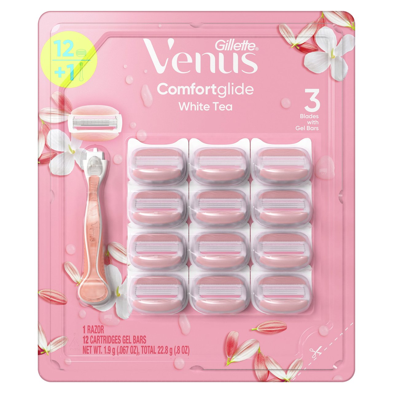 Venus ComfortGlide White Tea Women's Razor, 1 Handle + 12 Cartridges - Image 1