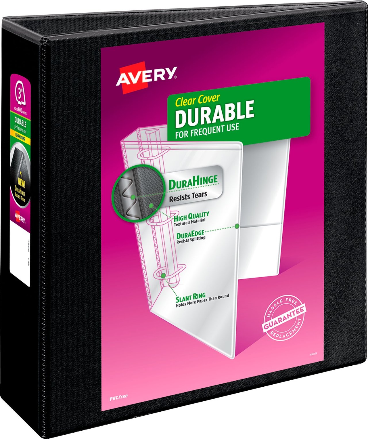 Avery Durable View Binder with Slant Rings, 3", Black, 2-Pack