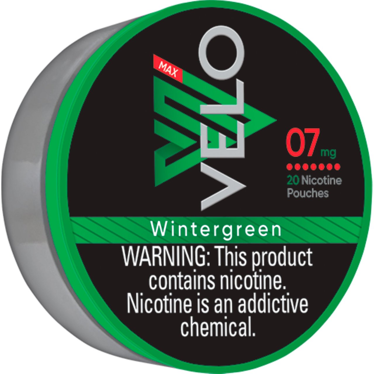 VELO Wintergreen Nicotine Pouch 7 mg, 18-Pack of 5 Tins, 0.21 oz