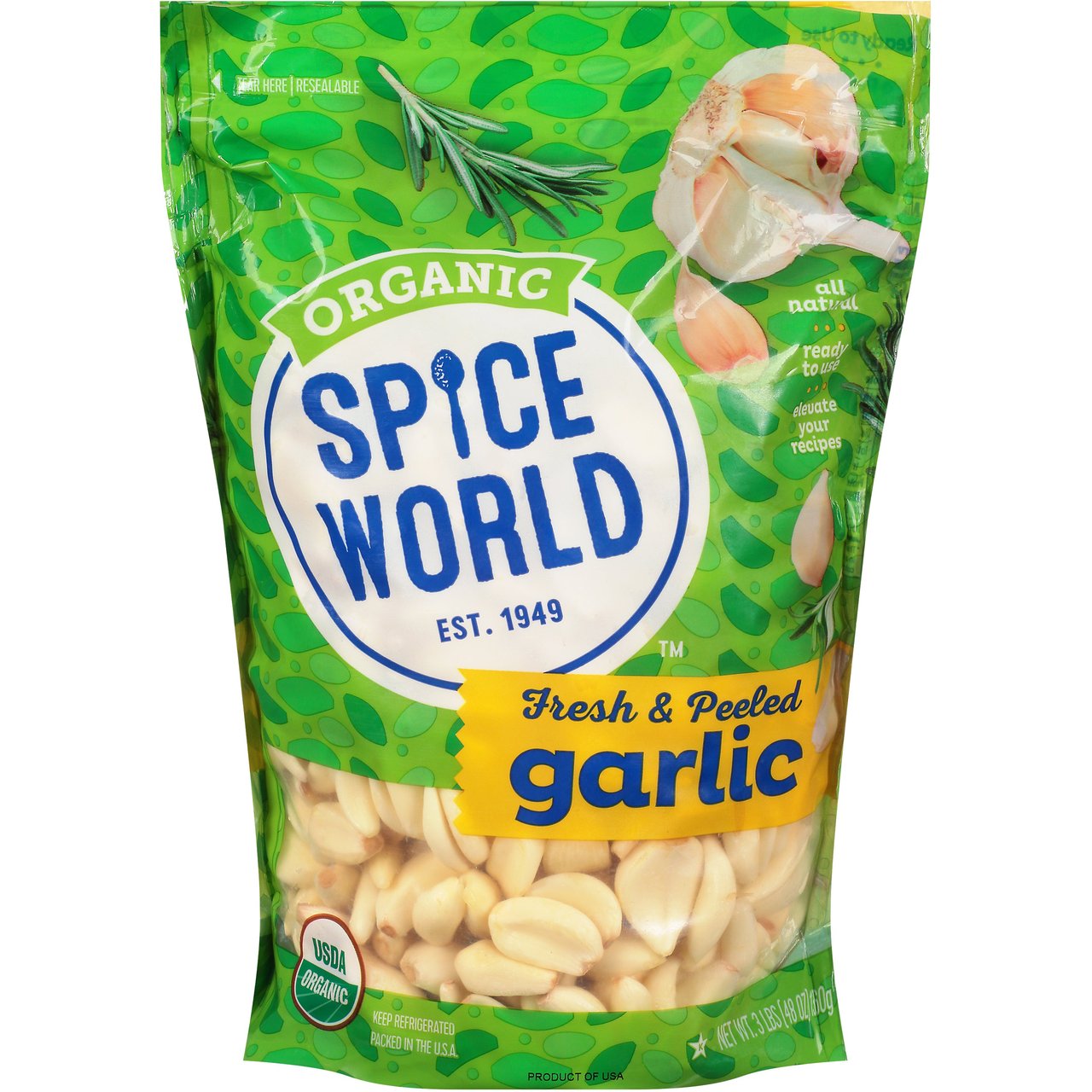 Spice World Organic Peeled Garlic 3 lb - Image 1