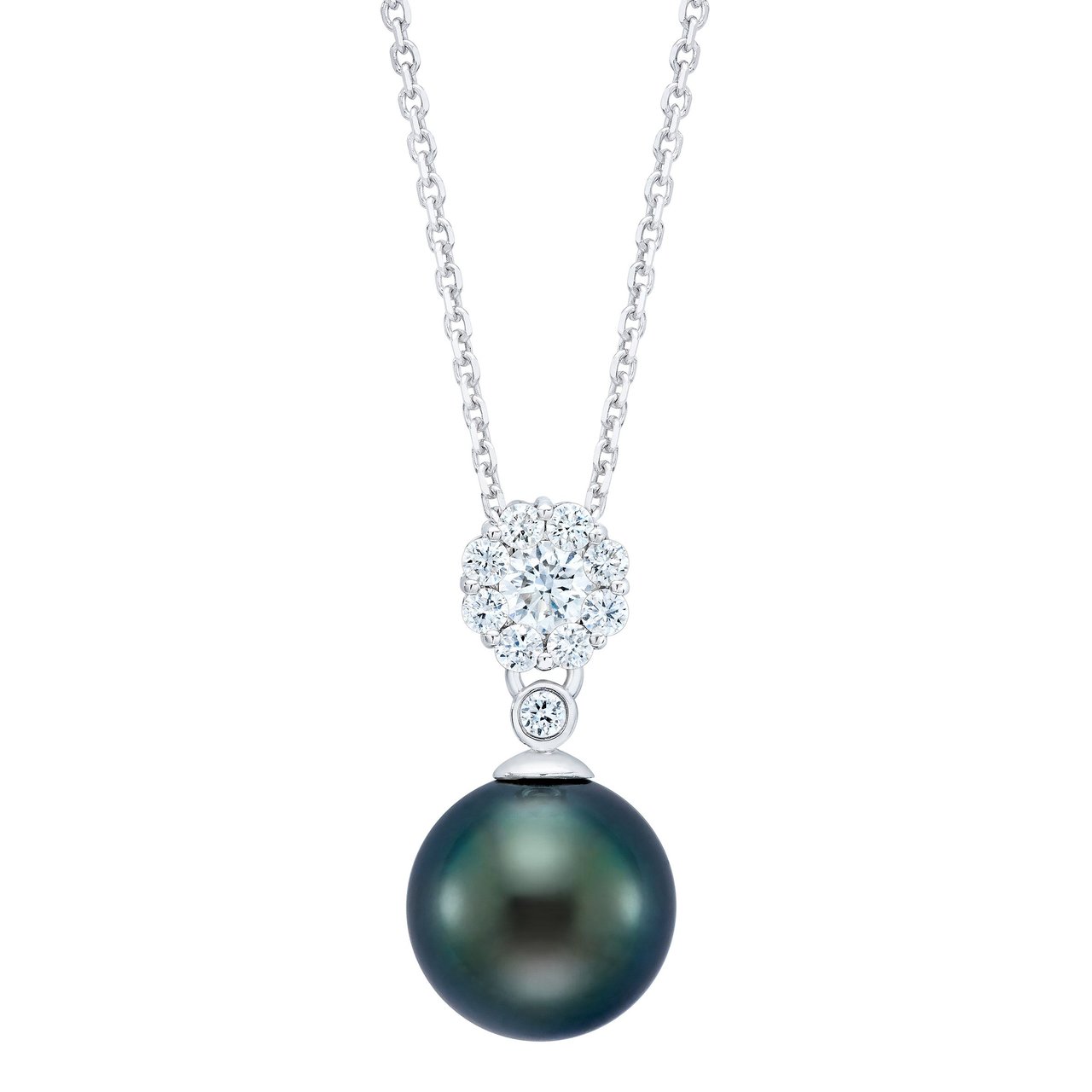 14K White Gold & Diamond Tahitian Cultured Pearl 9-10mm Pendant - Image 1
