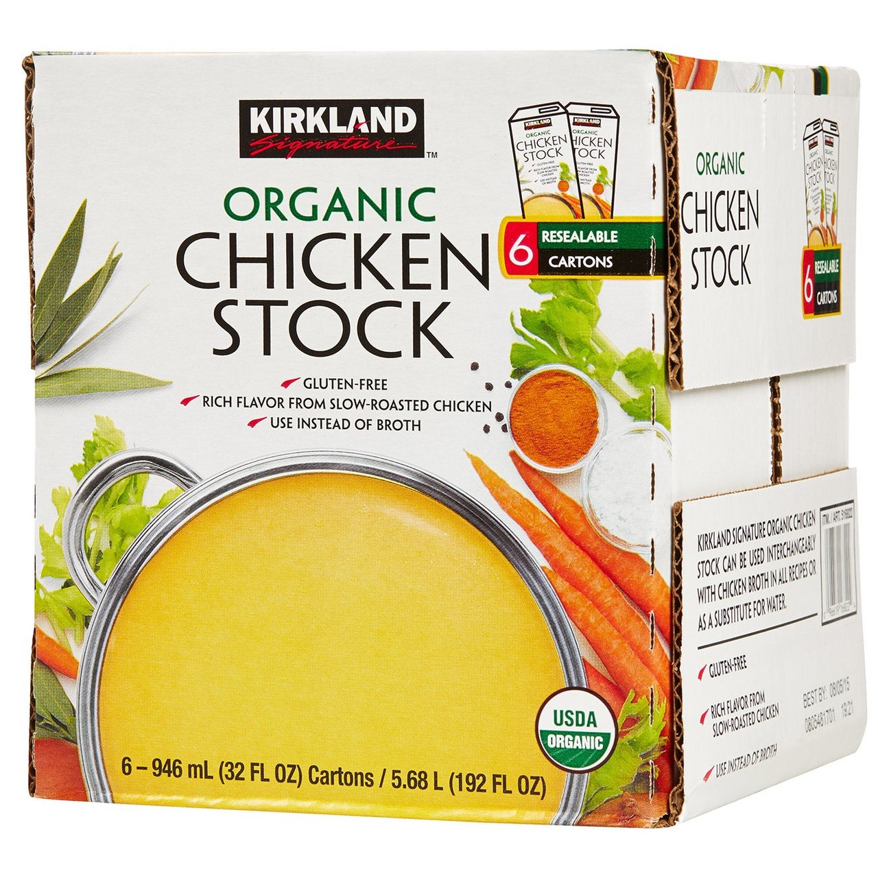 Kirkland Signature Organic Chicken Stock 6/32 oz - Image 1
