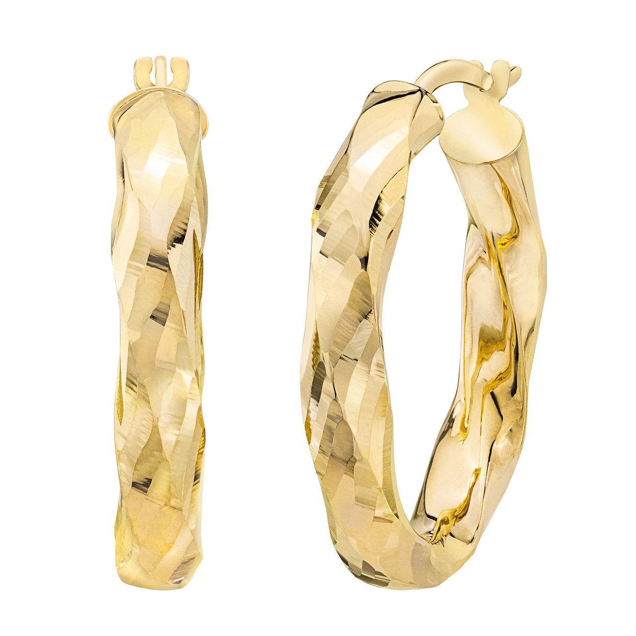 14kt Yellow Gold Diamond Cut Hoop Earrings - Image 1
