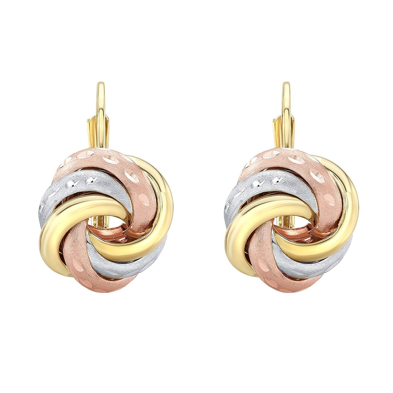 14KT Tri-Color Gold Love Knot Earrings Made in Italy - Image 1