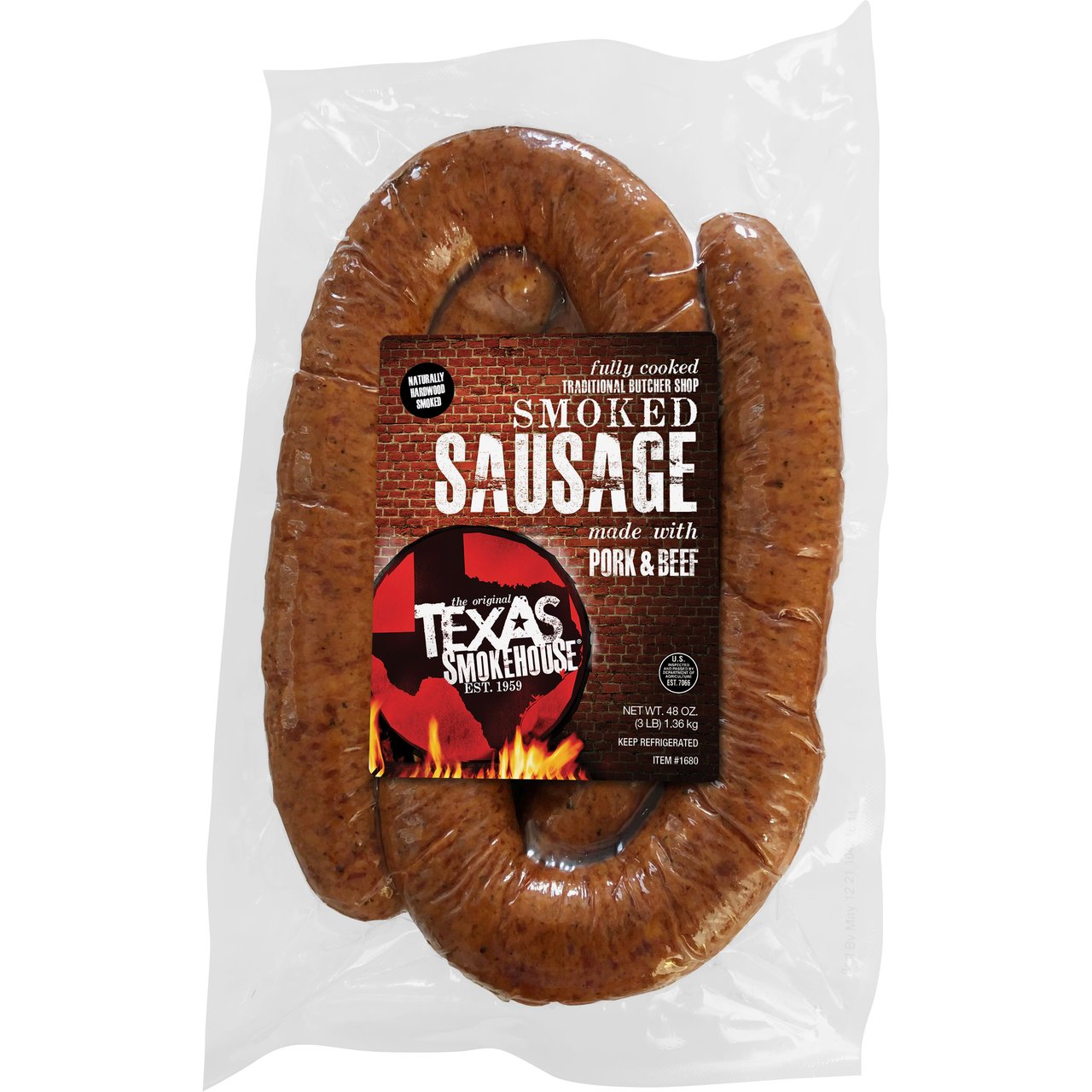 Texas Smokehouse Smoked Sausage Pork & Beef 3 lbs - Image 1