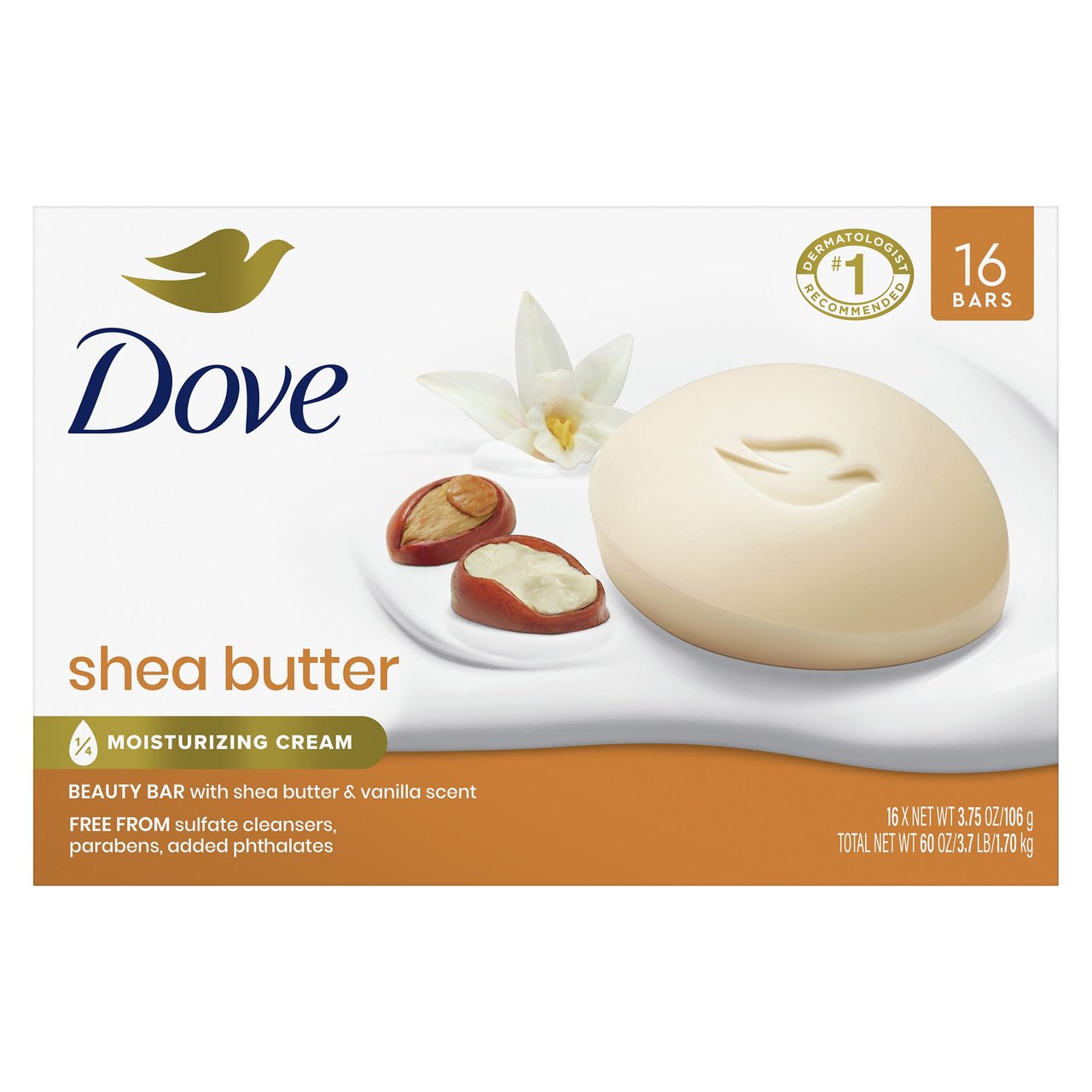 Dove Shea Butter Beauty Bar 16 Pack, 3.75 oz