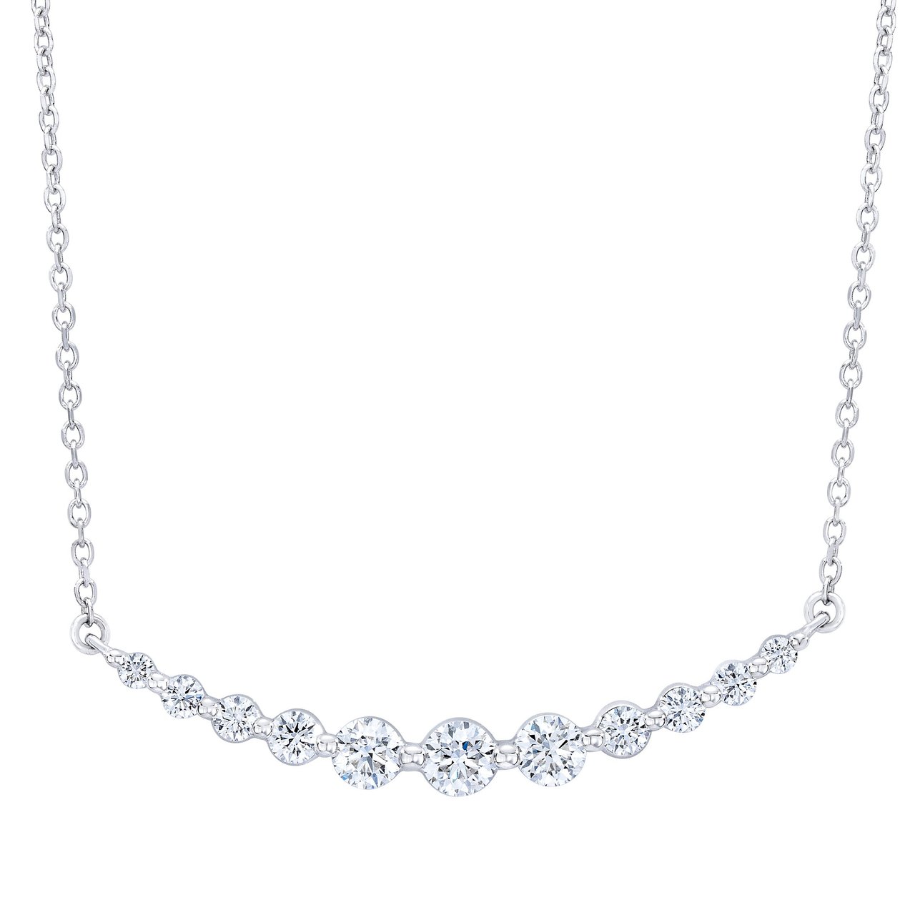 14kt White Gold VS2 I 1.00ctw Round Diamond Smile Necklace 18" - Image 1