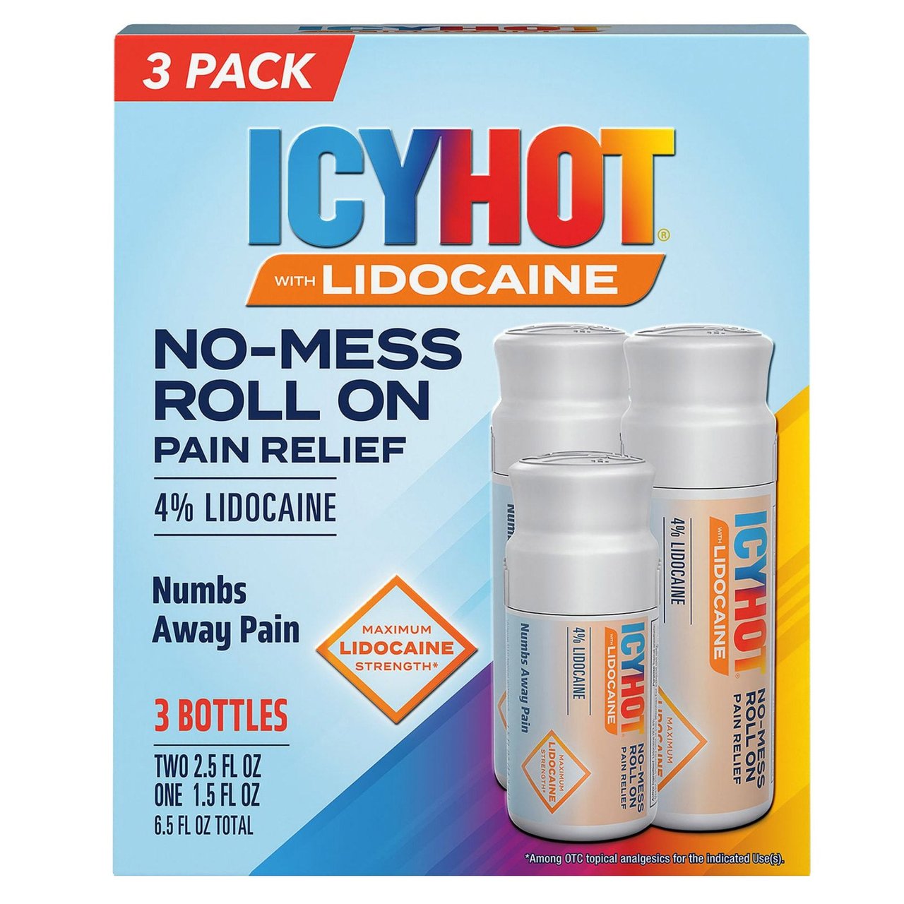 Icy Hot Lidocaine No-Mess Roll-On, 3 Pack - Image 1