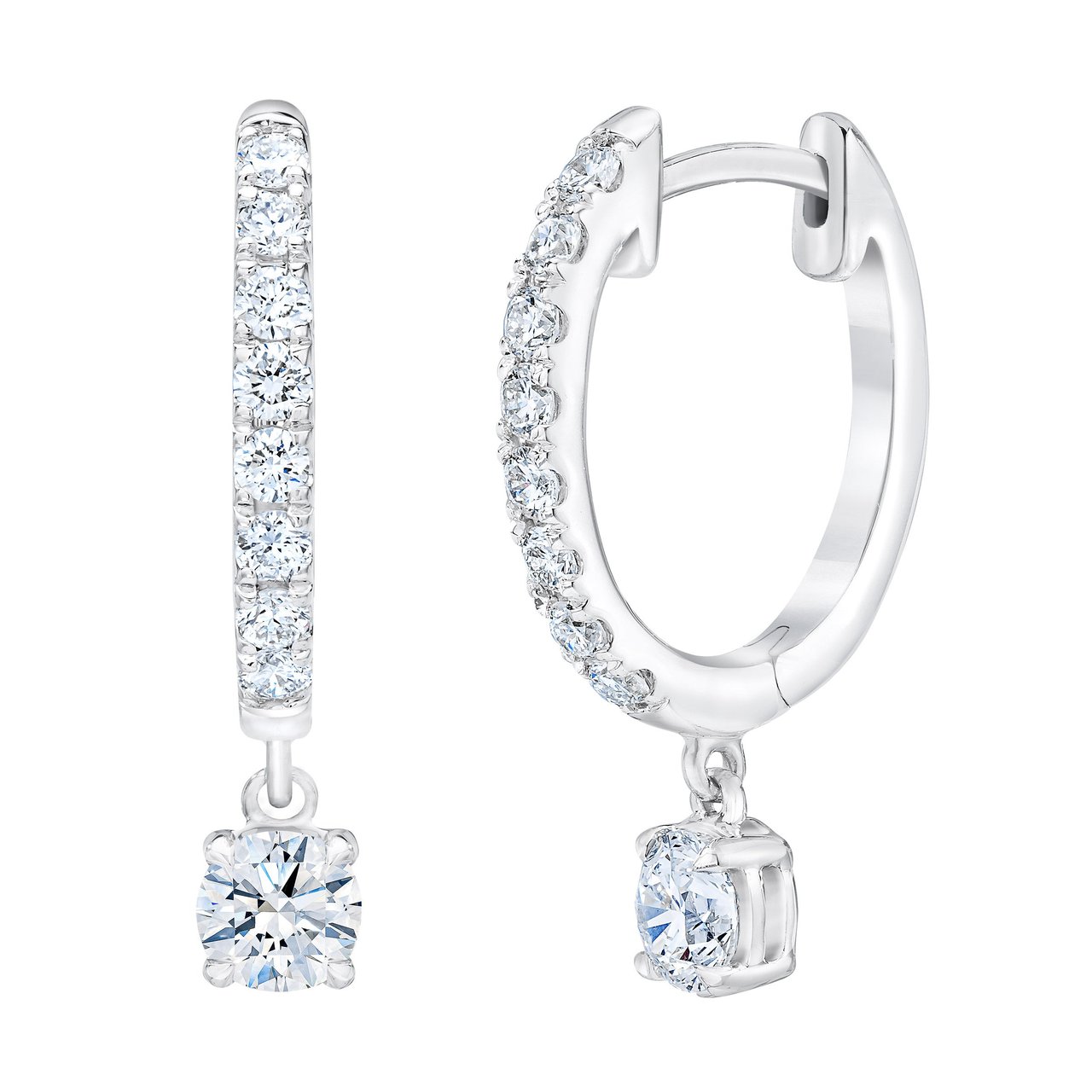 14kt White Gold VS2 G 1.00 ctw Round Diamond Dangle Earrings - Image 1