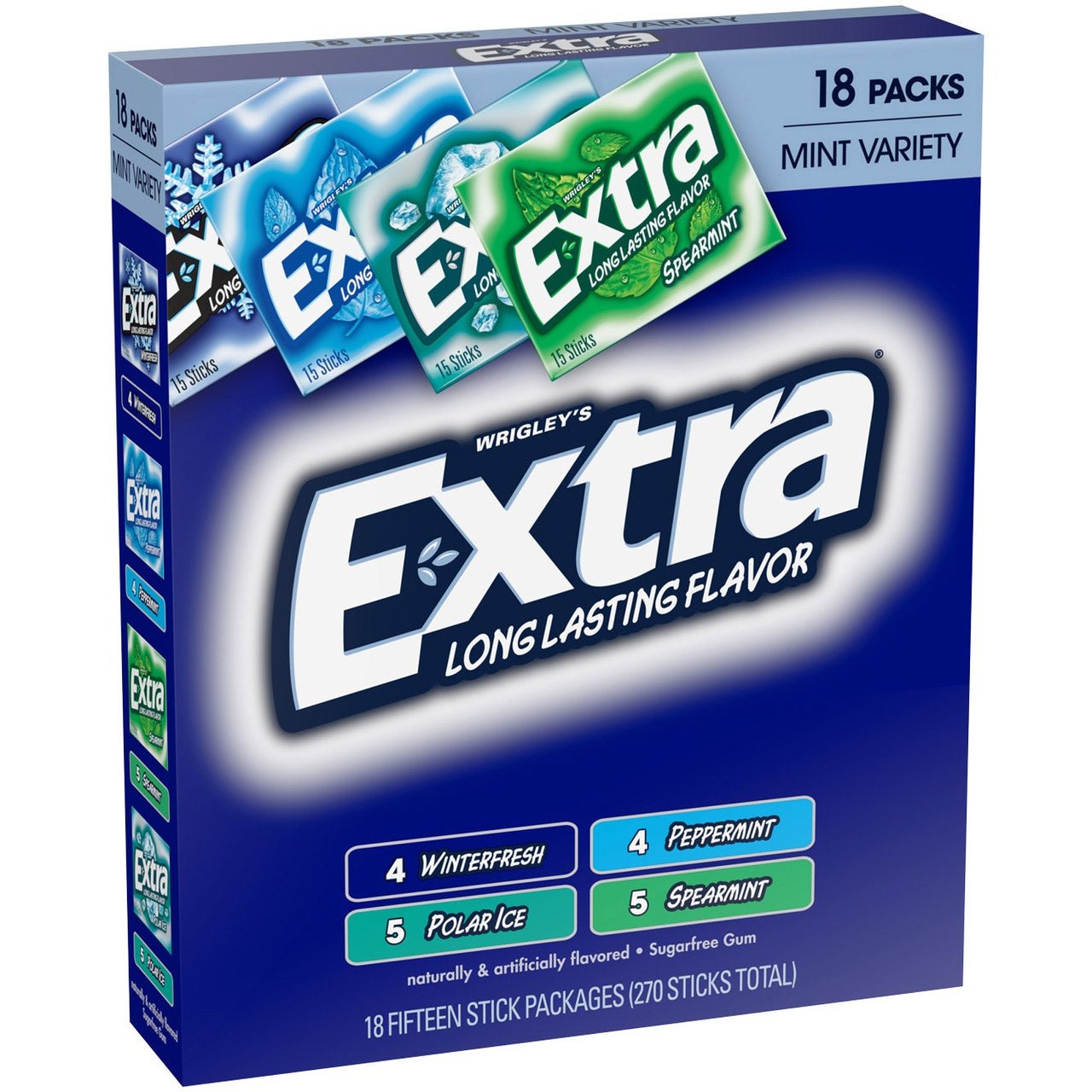 Extra Sugar Free Chewing Gum Mint Variety Pack, 18 Count / 15 Sticks ...
