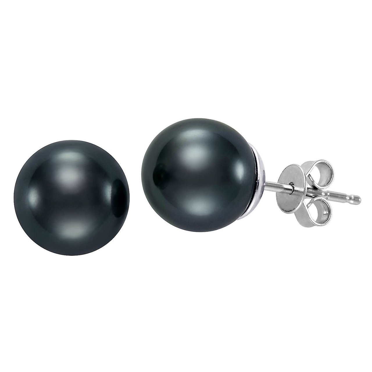 14kt White Gold 9-9.5mm Tahitian Cultured Pearl Earrings - Image 1