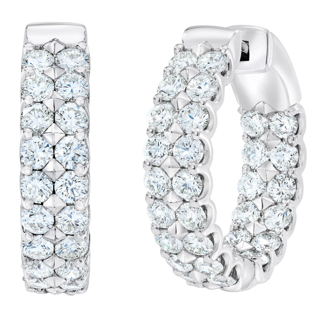 14K White Gold VS2 I Color 5.00 CTW Round Diamond Double Row Hoop Earrings - Image 1