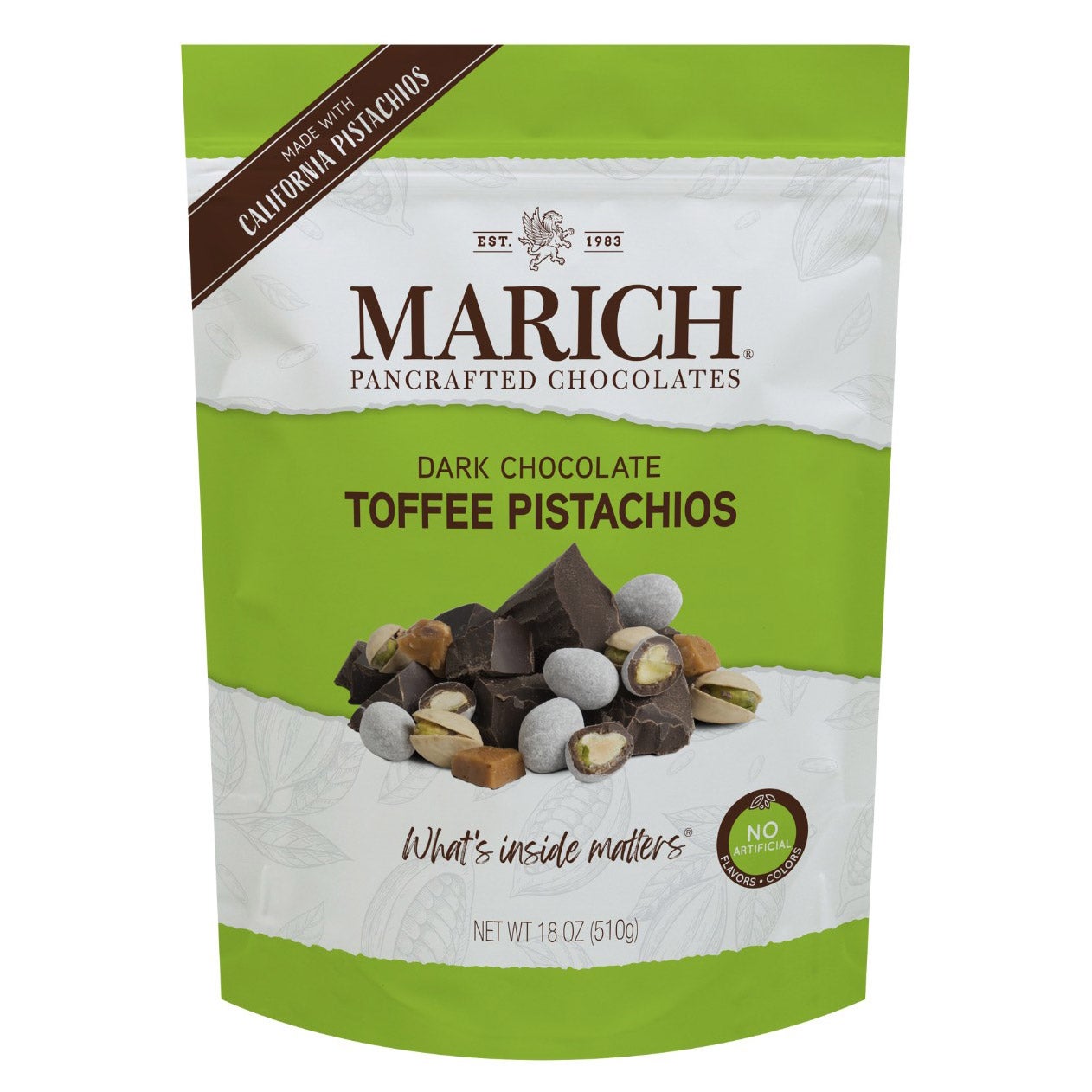 Marich Dark Chocolate Toffee Pistachios 18 oz (1.12 lbs) - Image 1