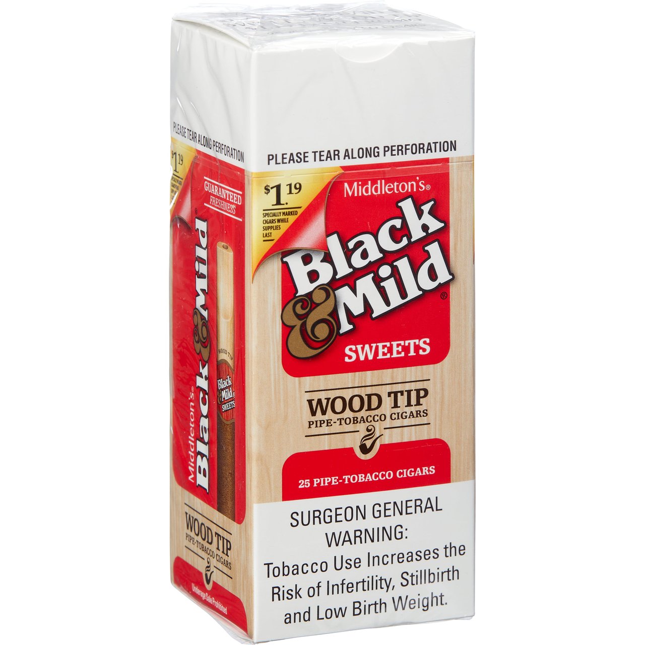 Black & Mild Sweet Wood Tip Cigars by John Middleton, 25 CT (Promo $1.19)
