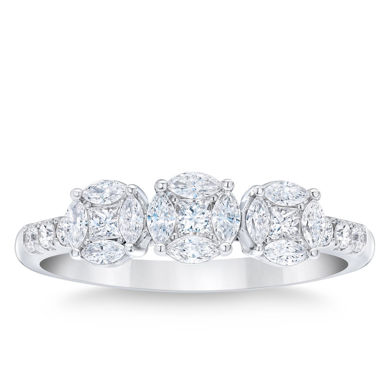 Multi-Cut 0.55 ctw VS2 Clarity, I Color Diamond Platinum Cluster Ring - Image 1