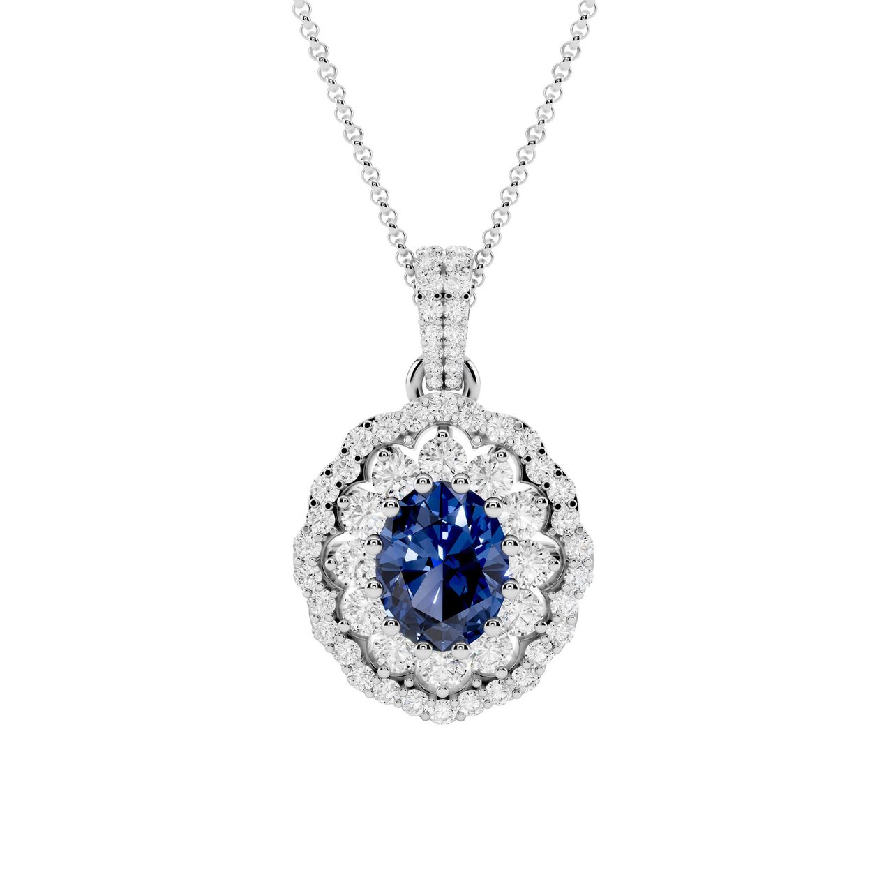 9X7MM OVAL CUT BLUE SAPPHIRE 1.09CTW DIAM 18KT WG PENDANT - Image 1