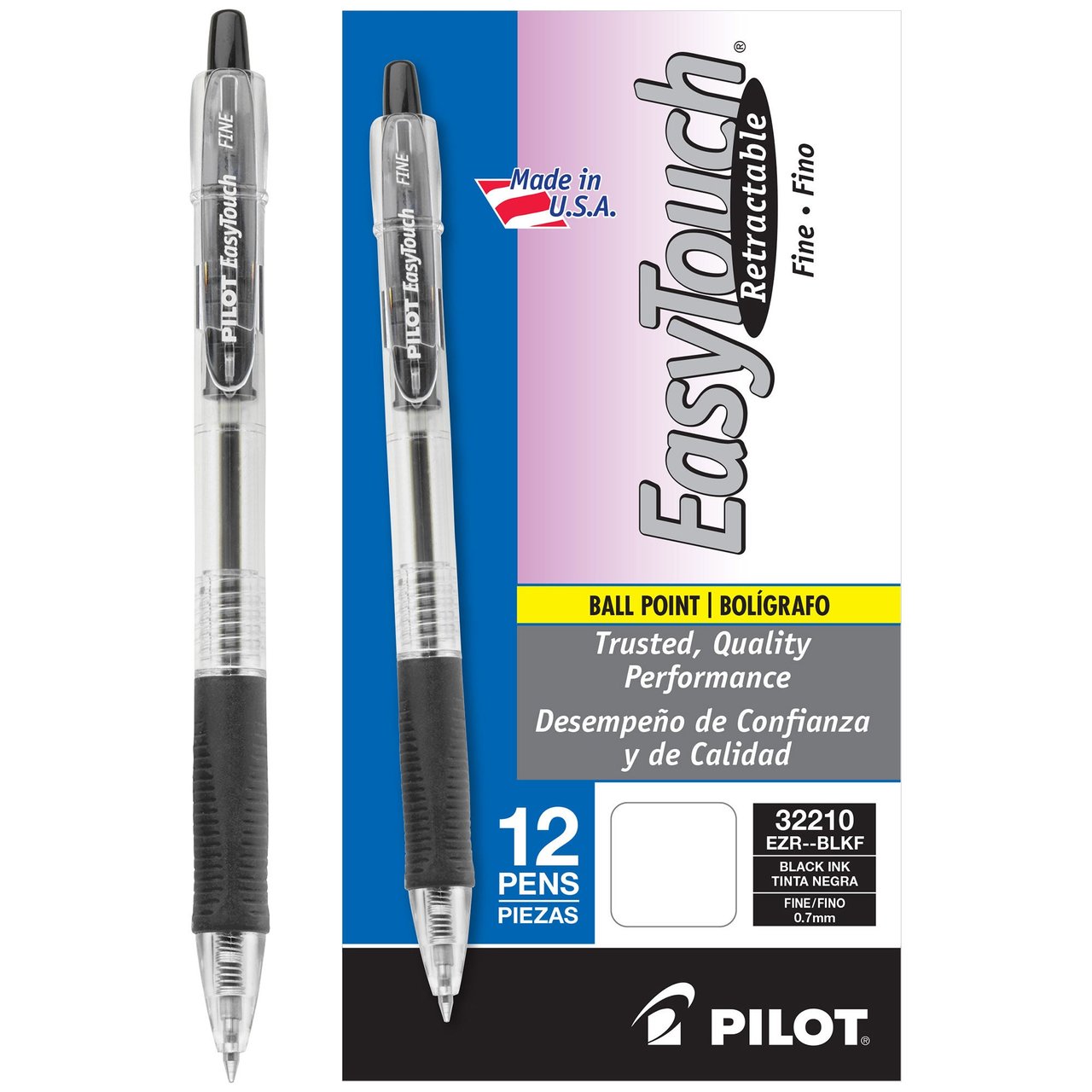 Pilot EasyTouch Retractable Ballpoint Pens, Fine Point, Black Ink, 12-Count - Image 1