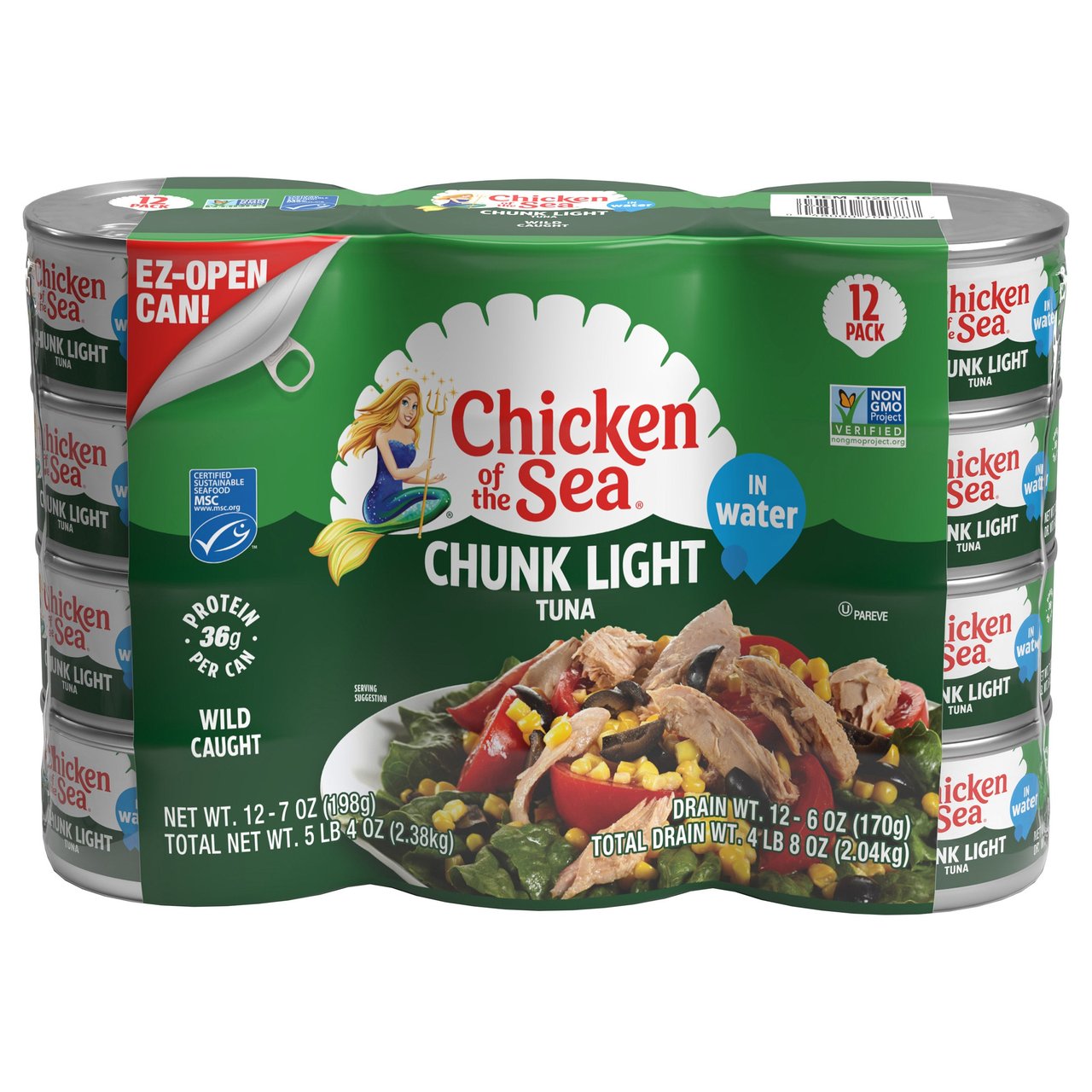 Chicken of the Sea Chunk Light Tuna in Water, 7 oz, 12-Count (5.25 lbs) - Image 1