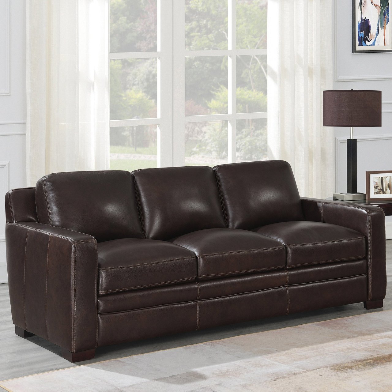 Simon Li Chanton Leather Sofa - Brown - Image 1