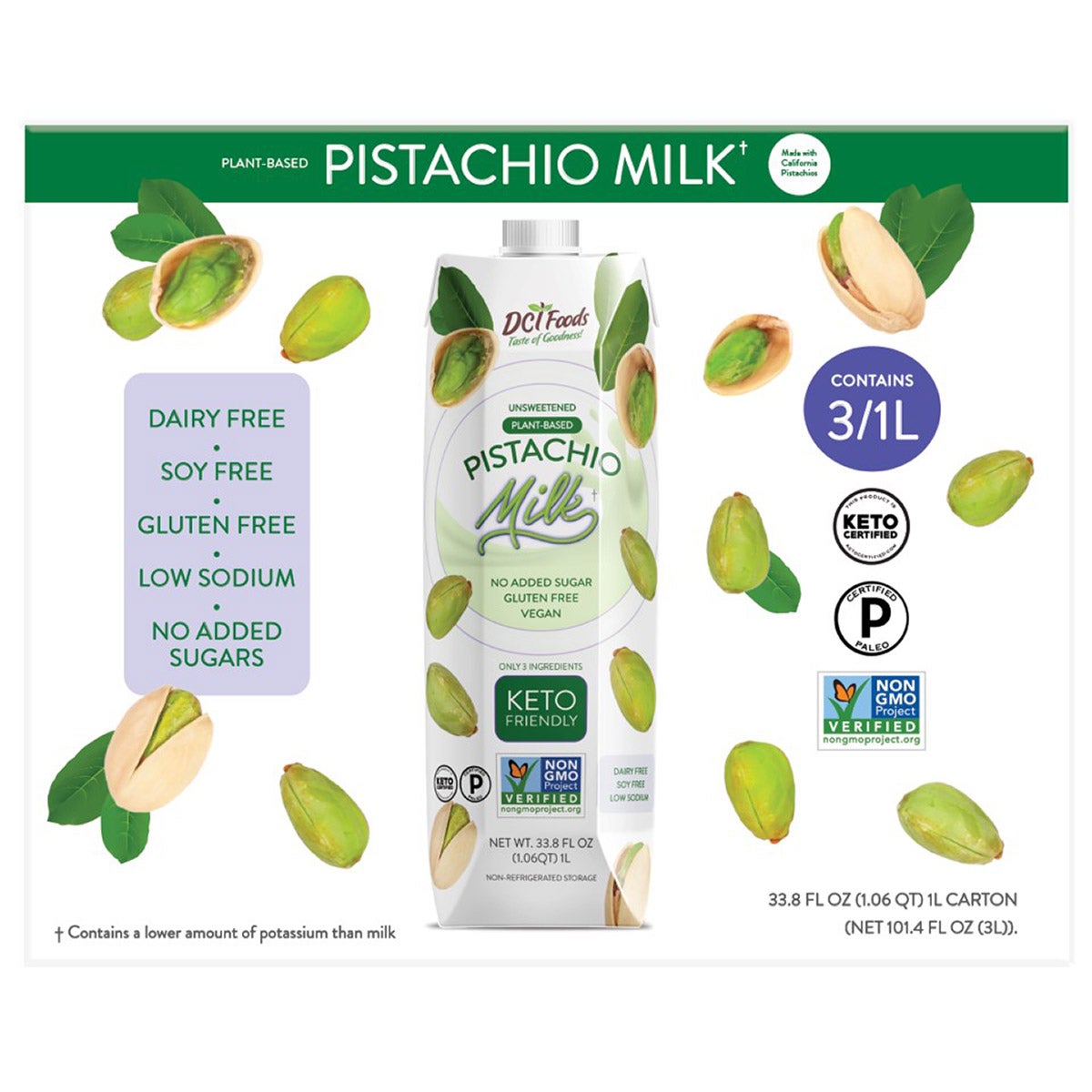 DCT Foods Pistachio Milk Unsweetened 3/33.8 OZ - Image 1