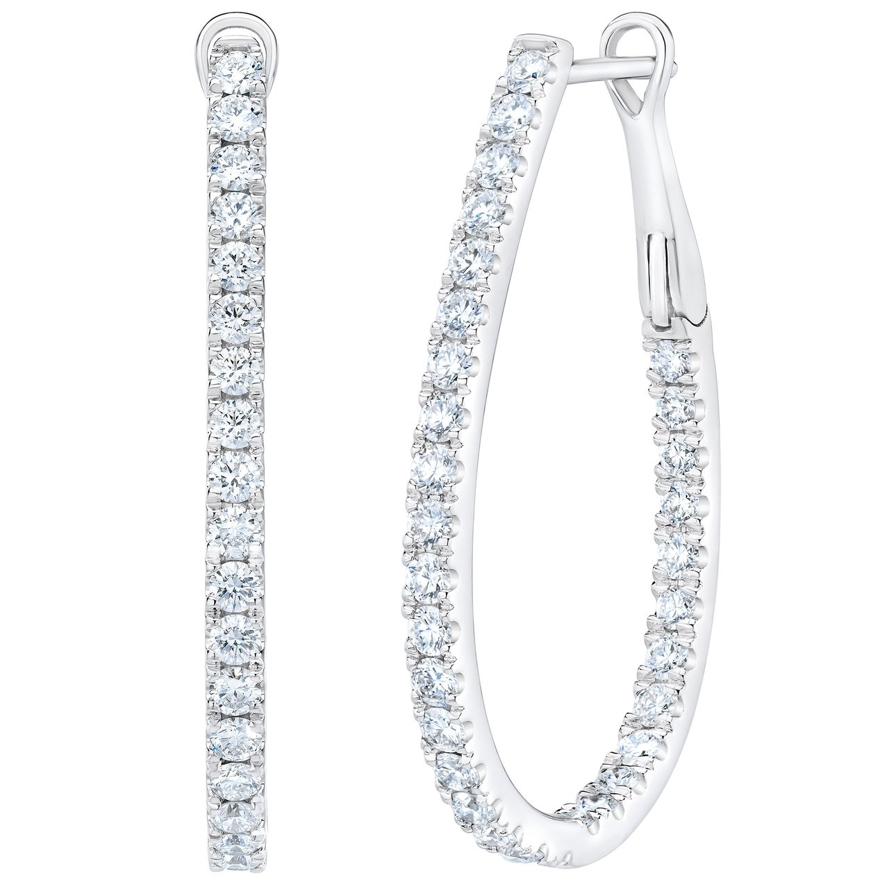 14kt White Gold VS2 G Color 2.00 CTW Round Diamond Hoop Earrings - Image 1