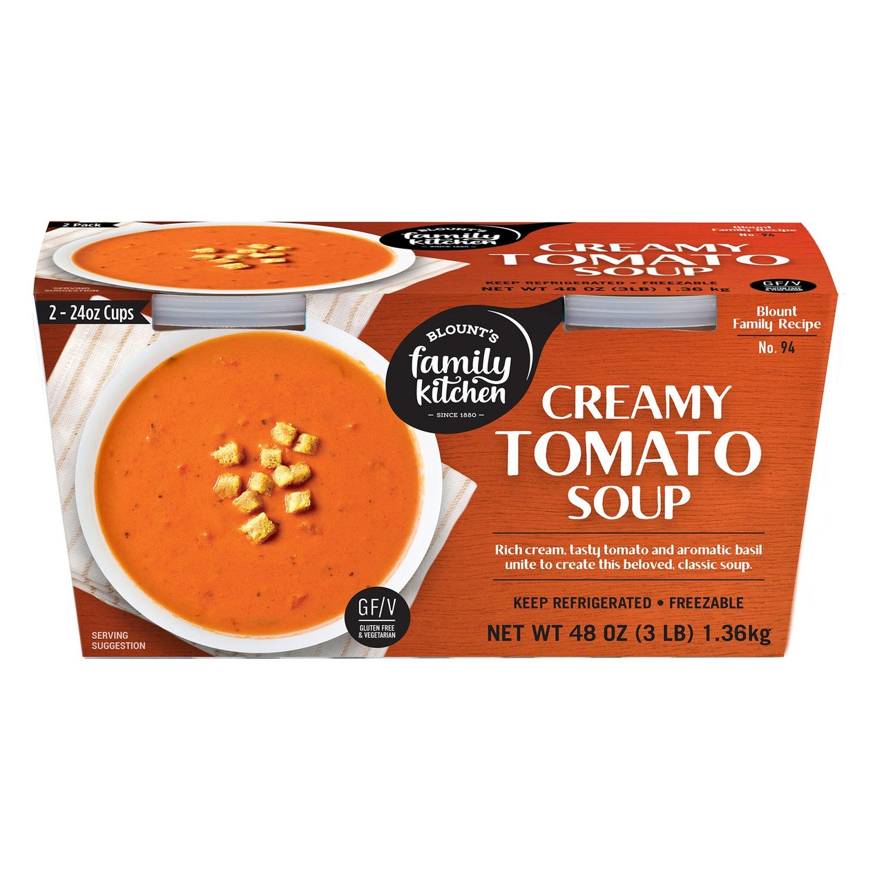 Blount's Family Kitchen Creamy Tomato Soup, 2/24 oz Containers - Image 1