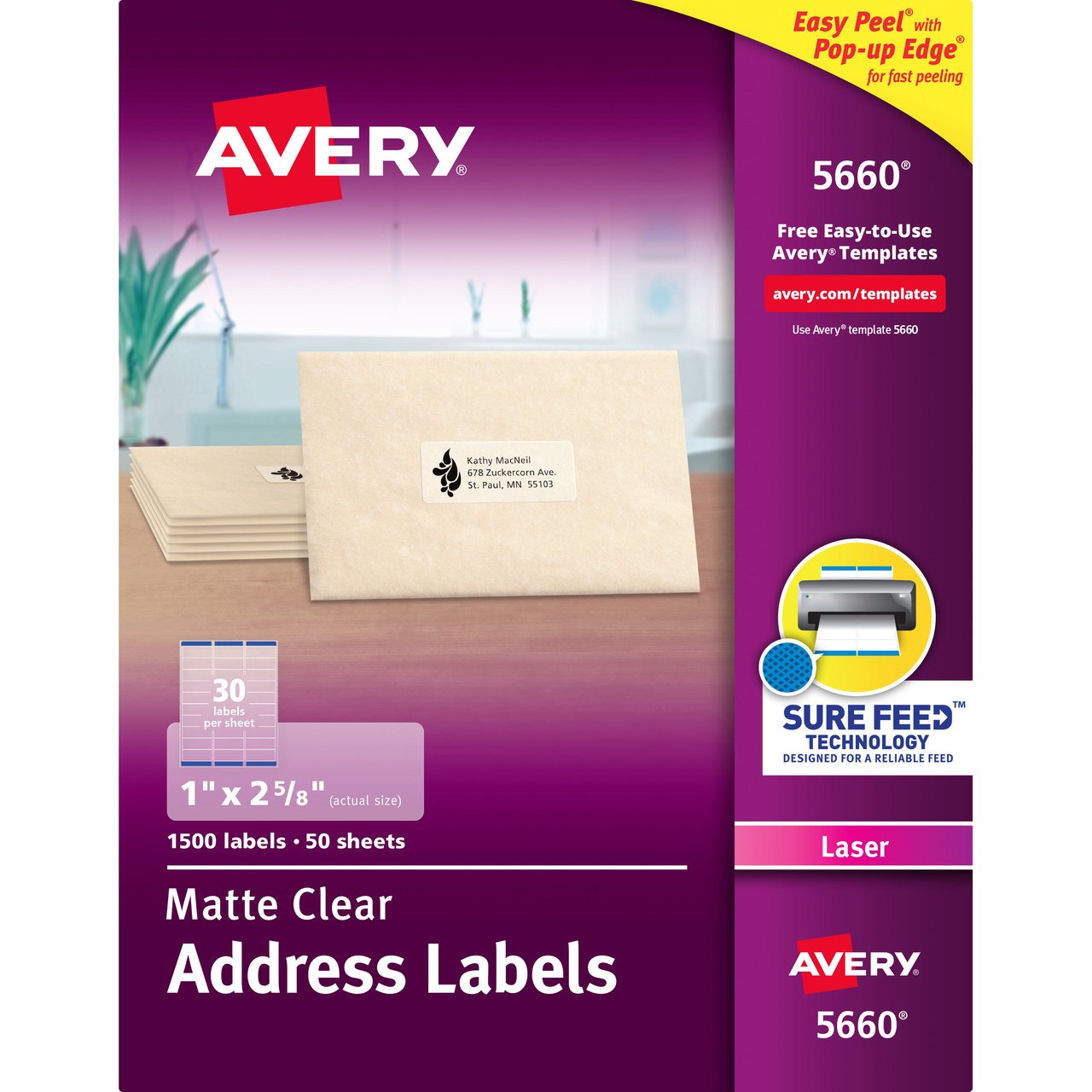 Avery 5660 Clear Laser Address Labels, 1" x 2-3/4", 1500 Count - Image 1
