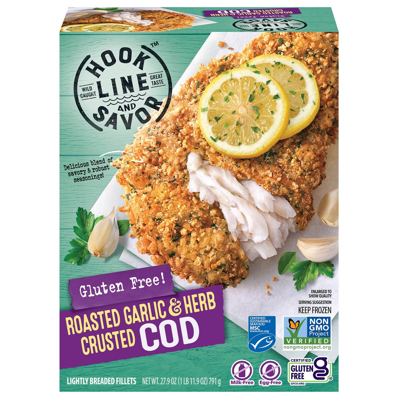 Hook Line & Savor Roasted Garlic & Herb Crusted Cod 1.74 Pound Box - Image 1