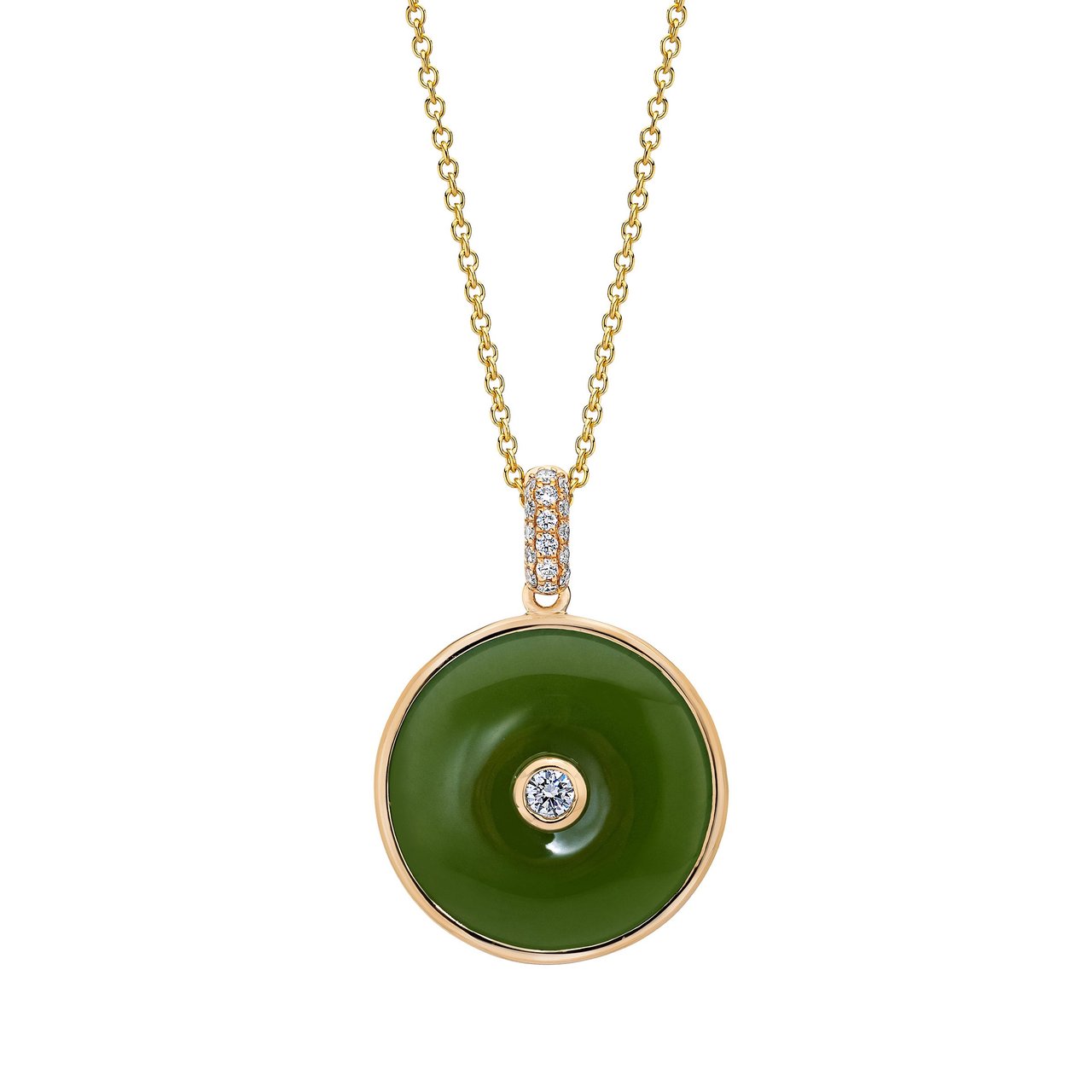 14KT Yellow Gold VS2 I 0.18CTW Diamond and Jade Necklace - Image 1