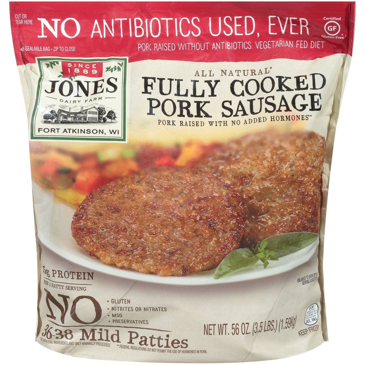 Jones Dairy Farm Antibiotics Free Fully Cooked Pork Sausage Patties 3.5 lbs - Image 1
