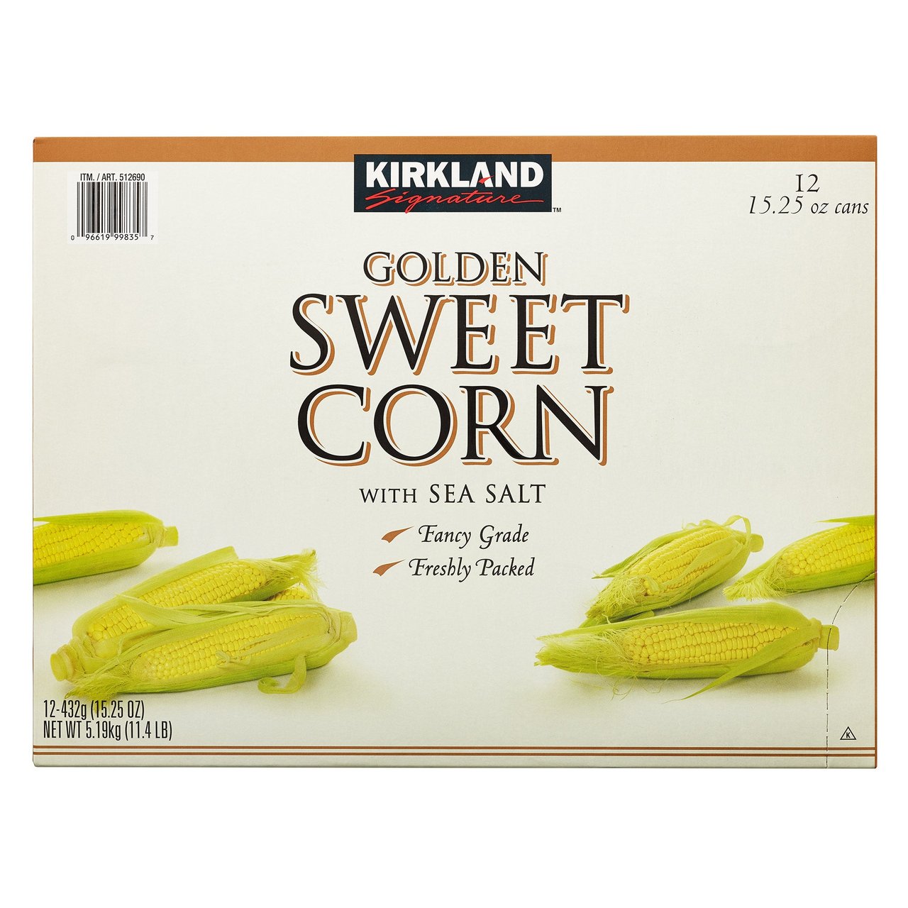 Kirkland Signature Whole Kernel Golden Sweet Corn with Sea Salt, 12 Pack, 15.25 oz Each - Image 1