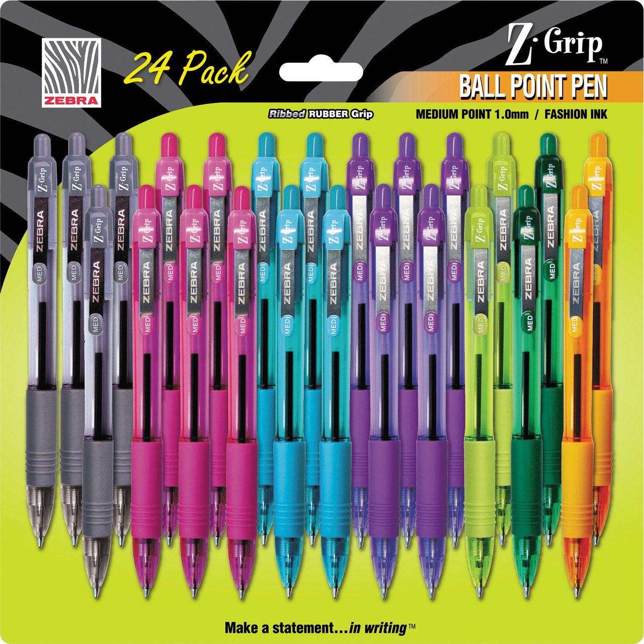Zebra Z-Grip RT Retractable Ballpoint Pens, Assorted Colors, 24-Count